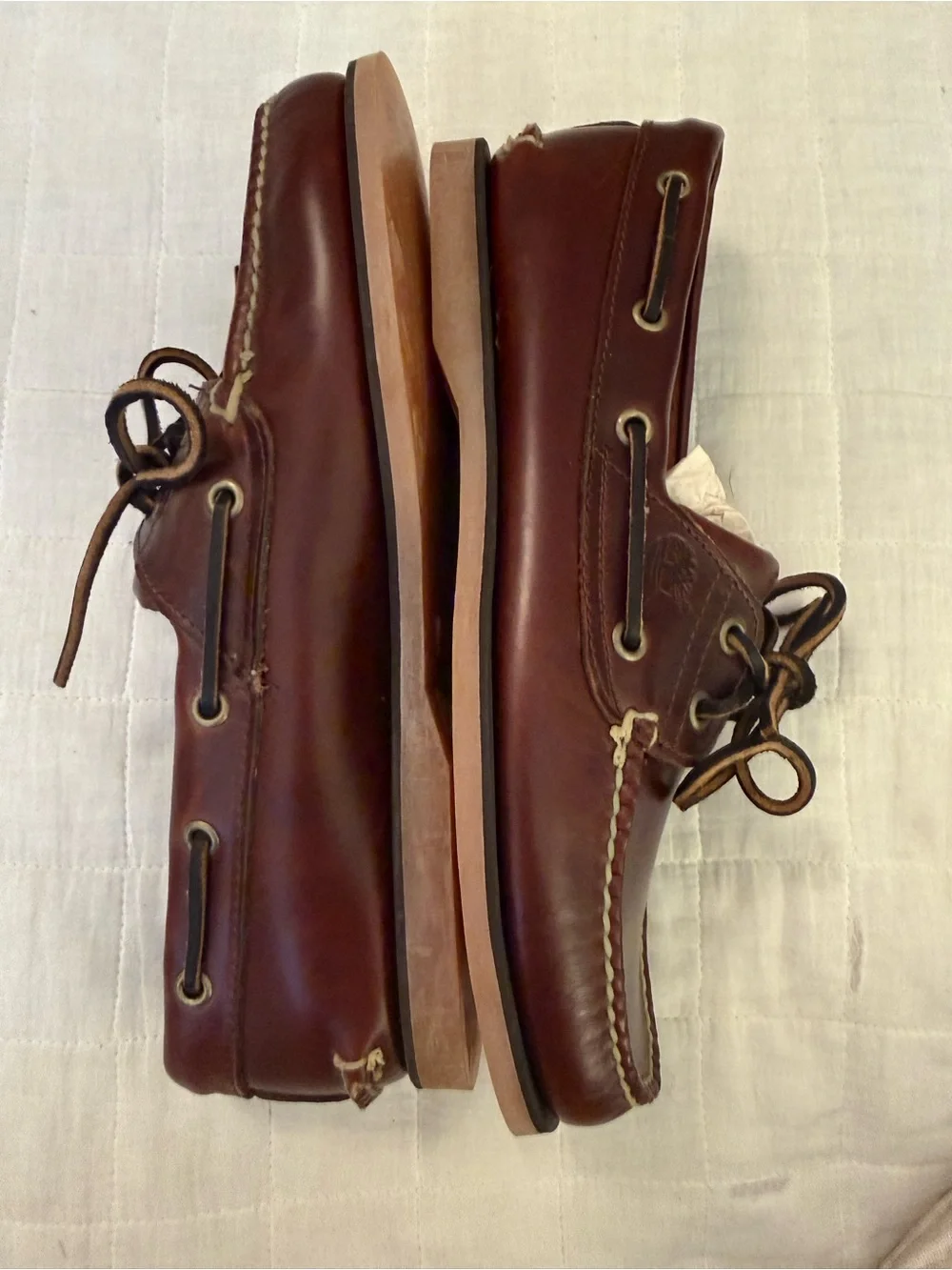 Timberland Men's Chestnut Leather Boat Shoes with Orange Insoles
